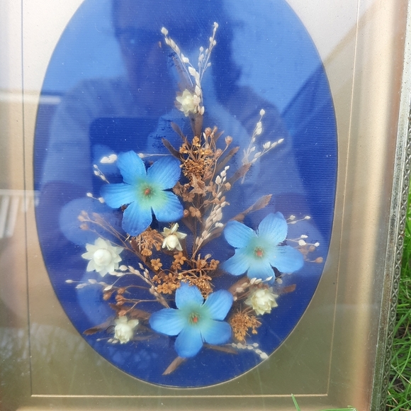 Vintage Handmade Dried Floral and Faux Floral Gold Metal Framed Art - Picture 4 of 9